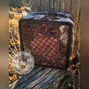 Western Handtooled Double-stacker Cowhide And Leather Small Jewelry Box NWOT
